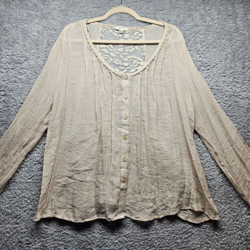 Mine Too Cream Lightweight Lace Blouse Womens Size 3XL Button Down Sheer